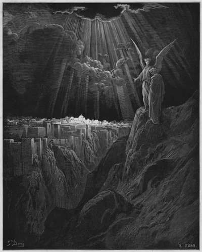 El ángel mostrando Jerusalén en ruinas a San Juan de Gustave Dore